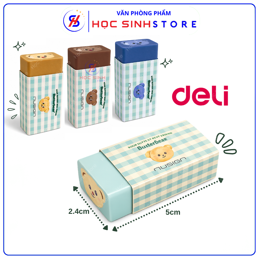Combo 2 Cái Gôm Lõi Hình Gấu Bơ Deli NS036-B Màu Lẫn, Ít Vụn, Mềm Dẻo, Tẩy Sạch, Thiết Kế Dễ Thương