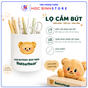 Lọ Cắm Bút Gấu Bơ Deli NS023-B Màu Trắng Sữa Chất Liệu An Toàn, Sức Chứa Lớn, Nhỏ Gọn & Tiện Dụng