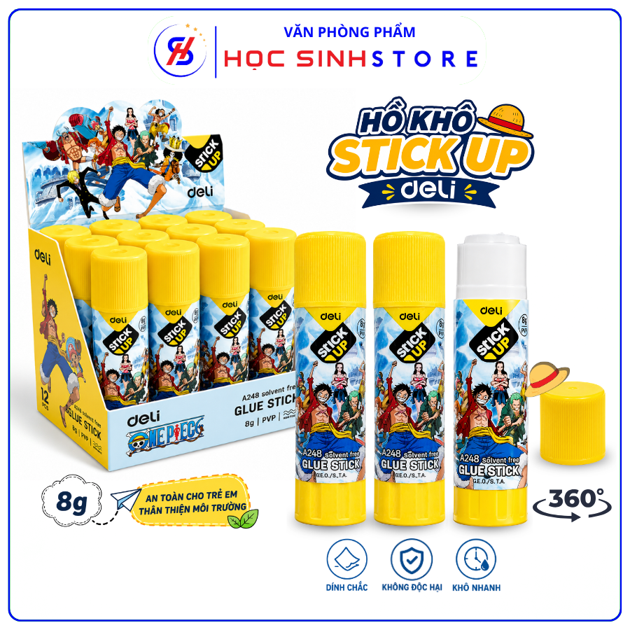 Combo 3 Chai Hồ Khô One Piece Cao Cấp Deli A248 8g, Nắp Tiện Lợi, An Toàn, Ít Mùi, Độ Bám Dính Cao